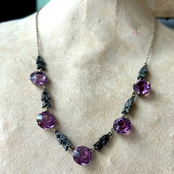 Antique Sterling Purple Crystal Necklace